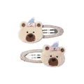 Sweet cartoon bear plush embroidery hair clips with bow decoration and blue hat - Embroidered Bear Hair Clip (185) / 2 Pcs/Set
