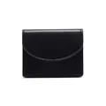 Minimalist black short wallet for women featuring smooth matte leather and semicircular flap - Black