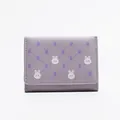 Drievoudige lavendel mini-portemonnee met stijlvol konijn- en letterpatroon print - Paars