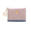 Mini billetera rosa y azul con colgante de oso y texto Good Luck estampado - Rosa