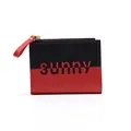 Red and black contrast women's coin purse with sunny logo in textured PU leather - Black Red Contrast / Red