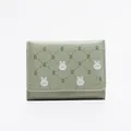 Three-fold pea green PU leather wallet with diamond R pattern and cute rabbit detail - Green