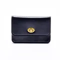Cartera pequeña de cuero negro brillante con cierre giratorio dorado para mujer - Negro