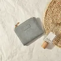 Gray textured leather small square wallet with gold zipper and minimalist MO MO DOG patch - Grey Blue