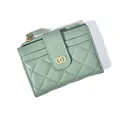 Portafoglio corto da donna verde menta con trama a rombi, scomparti per carte e anello d'oro - Motivo a rombi / Verde