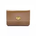 Mini cartera minimalista de cuero marrón para mujer con cierre giratorio dorado - Marrón