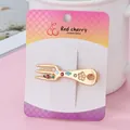 Creative fork-shaped hair clip in gold finish with colorful crystals and yellow flower - Fork Dull Gold 254-2