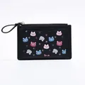 Compact black PU leather wallet with cartoon bear print and front card slot detail - Black