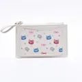 Creamy white compact wallet with cute cartoon bear prints and gold zipper detail - White