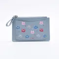 Light blue compact faux leather wallet with cute cartoon bear prints and card slot - Blue