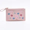 Slim light pink PU leather mini wallet with cartoon bear card slot and zipper closure - Pink