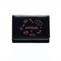 Portafoglio corto nero in pelle PU con ricamo cookies e fessure per carte - Nero