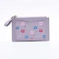 Slim purple PU leather wallet featuring a cute cartoon bear print and secure zipper closure - Purple