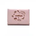 Portafoglio rosa donna a tre ante con ricamo cookies carino su pelle sintetica PU - Rosa