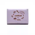 Petit portefeuille trifold en cuir PU lavande avec broderie mignonne de cookies - Violet