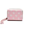 Portafoglio corto rosa con stelle bianche, cerniera in metallo e cinturino da polso in pelle - Rosa