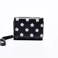 Black women's short wallet with pink star patterns and convenient wrist strap - Black