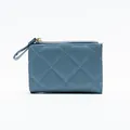 Morandi blaue Damen Kartenhülle aus gestepptem Leder mit goldenem Reißverschluss und Griff - Blau