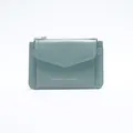 Mini porte-monnaie bleu clair en similicuir avec porte-clés et lettrage doré - Vert