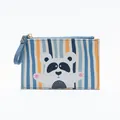 Mini portafoglio con panda cartoon a strisce blu e chiusura a zip per donna - Panda / Blu