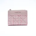Pink and purple tweed card holder with leather trim and classic gold zipper detail - Pink