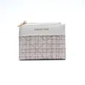 Short quilted tweed and white leather wallet for women with golden fiber accents - White