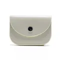 Minimalist off-white faux leather coin purse with silver snap button and semicircular flap - White