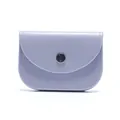 Minimalist light purple leather coin purse with silver snap button and curved flap - Purple