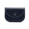 Minimalist black faux leather coin purse with white stitching and silver metal snap button - Black