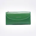 Portafoglio lungo da donna in pelle PU verde con logo Classic Star e zip argentata - Verde