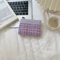 Damen Portemonnaie aus lila Tweed mit Steppmuster und goldenem Reißverschluss - Lila