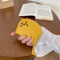 Cute yellow cartoon cat card holder in litchi grain leather with cat tail zipper pull - Yellow