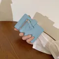 Light blue compact faux leather wallet for women with zipper pocket and gold button - Blue