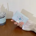 Short light blue PU leather wallet for women with decorative plaid sunflower clasp - Blue