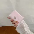 Pink minimalist short trifold PU leather wallet featuring sweet embossed cartoon pattern - Pink