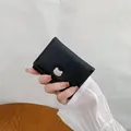 Black short tri-fold PU leather wallet with embossed bear pattern and metal bear clasp - Black