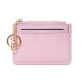 Pale pink minimalist zipper card holder wallet with vertical stripe texture and gold keychain - Pink