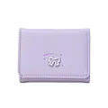 Lilac purple tri-fold faux leather card wallet with a white 3D bow and sweet print - Purple