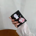Porte-cartes noir compact à trois volets avec motif chien mignon et surpiqûres blanches - Noir