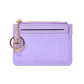 Lavender purple minimalist zipper wallet with vertical stripe texture and gold keychain - Purple
