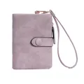 Short mauve suede minimalist wallet for women with golden clasp and wrist strap - Pink