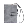 Sleek grey matte bifold wallet for women with golden snap closure and wrist strap - Gray