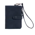 Sleek matte dark grey foldable short wallet for women featuring golden metal wristlet hook - Black