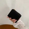 Compact black wrinkled faux leather wallet with gold zipper and Lucky Dog logo - Black