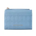 Dettaglio del portamonete azzurro in ecopelle con motivo a rombi e zip dorata - Blu