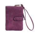 Women's dark purple short wallet with snap closure and matching wristlet strap - Fuschia