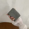 Gray zip-around bifold wallet with wrinkled texture and vintage MO MO DOG label - Grey Blue