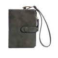 Short olive green faux leather wallet for women with gold clasp and matching wrist strap - Matcha Green