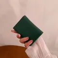 Short dark green litchi texture PU leather wallet for women with card slots - Dark Green