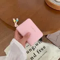 Portacarte in finta pelle rosa con chiusura a zip e portachiavi con perline colorate - Rosa Chiaro